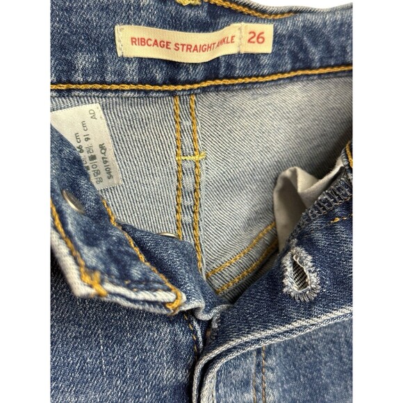 Levi’s Ribcage Straight Ankle Jeans 26 High Rise Button Fly Medium Wash Classic - Picture 2 of 8